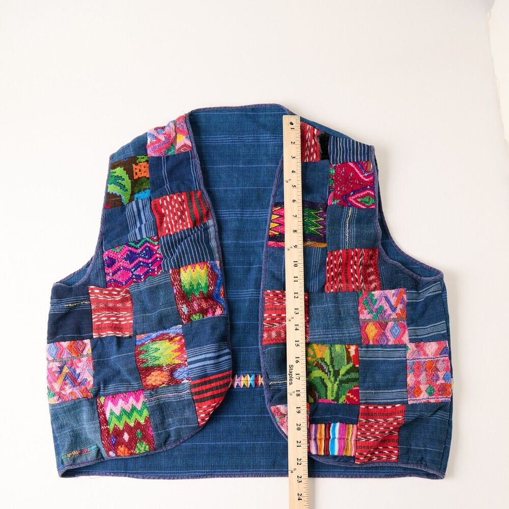 Vtg 80s 90s Patchwork Boho Vest L/XL Embroidered Hippie Festival Handmade Hippie - Picture 4 of 7